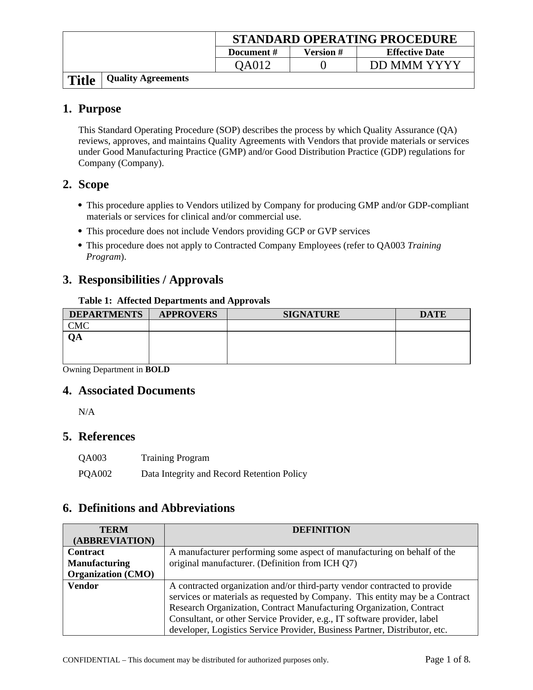 GMP Quality Agreements