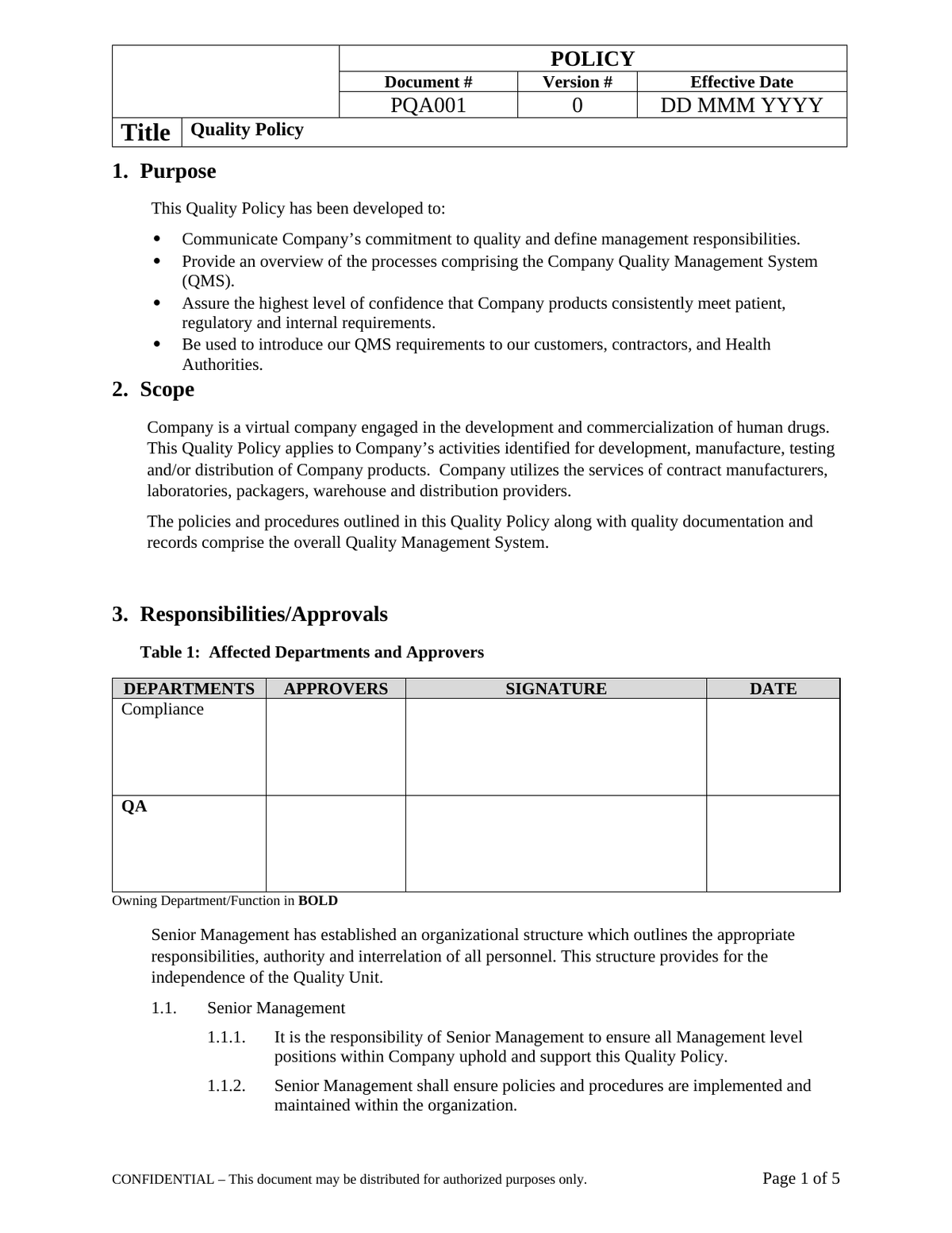 Quality Policy (GMP) - Virtual Sponsor of Clinical Program