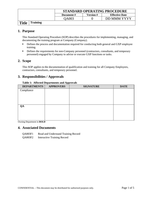 Training SOP - FREE SAMPLE SOP