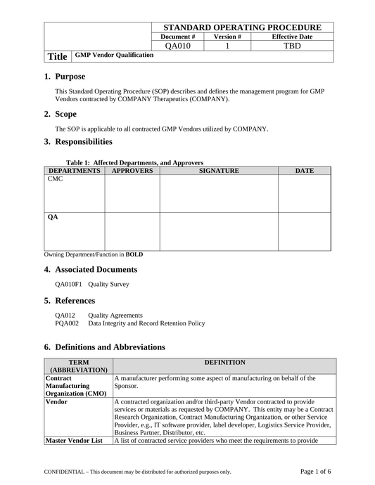 GMP Vendor Management